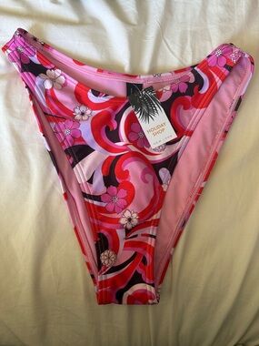 New Look Pink & Red Floral High-Waist Bikini Bottom